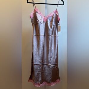 NEW Gold Hawk Silk Lace Slip Dress Sz M "Frappe" & Pink NWT Luxury Silk Chemise